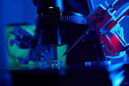 Unique working tool of embryologist is set of micromanipulatorsの写真素材