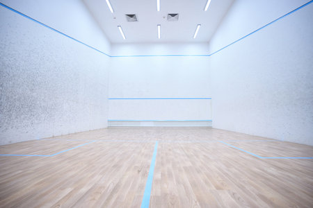 Empty indoor squash or tennis court interior in white colors copy spaceの写真素材
