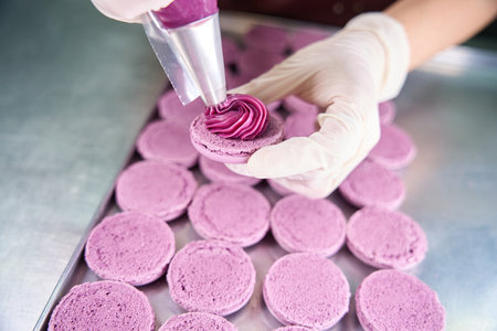 Professional confectioner busy with making cookies on kitchen countertopの写真素材