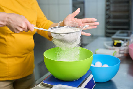 Experienced baker is preparing ingredients for pastry