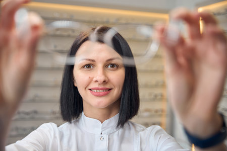 Female consultant holding glasses in her hands