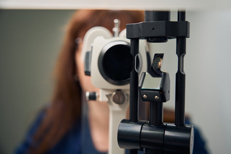 Close-up of slit lamp used in eye exams