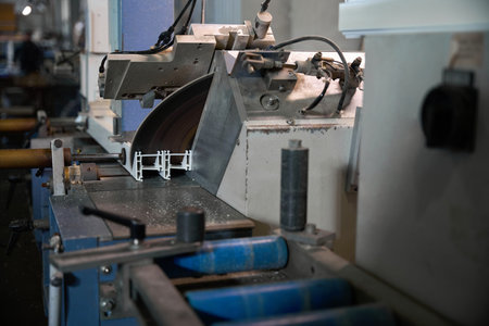 Details industrial equipment at aluminum and PVC windows production