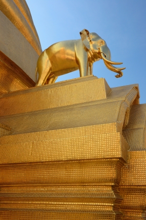 Golden elephant on pagoda in wat bowon, Bangkok, Thailandの写真素材
