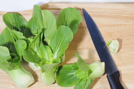 Fresh Lettuce on butcher and knifeの写真素材