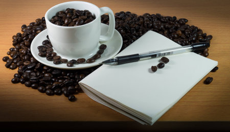 Coffee bean with notebookの写真素材