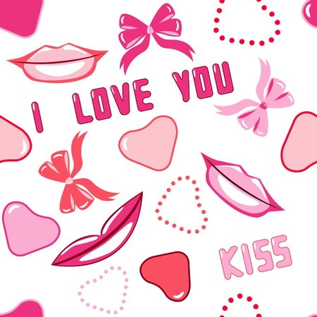 seamless pattern with hearts and lipsのイラスト素材