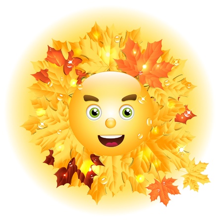 autumn sun with maple leaves のイラスト素材