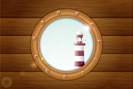 porthole with lighthouseのイラスト素材