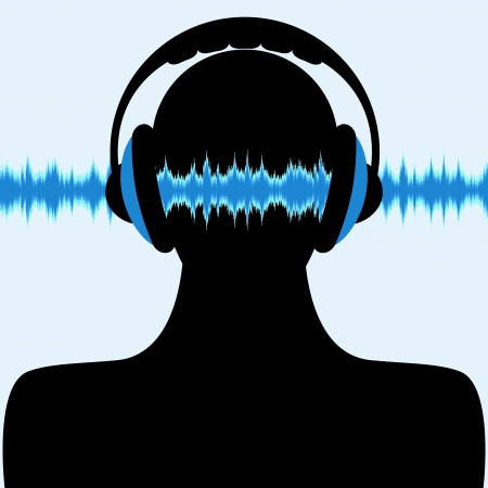 man silhouette with headphone and sound wavesのイラスト素材