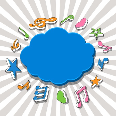 blue speech bubble with colorful music notesのイラスト素材