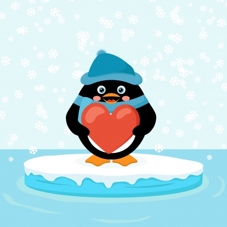 penguin with red heartのイラスト素材