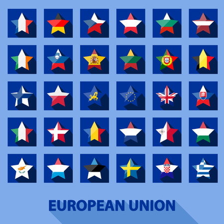 collection of stars icons with european union flagsのイラスト素材