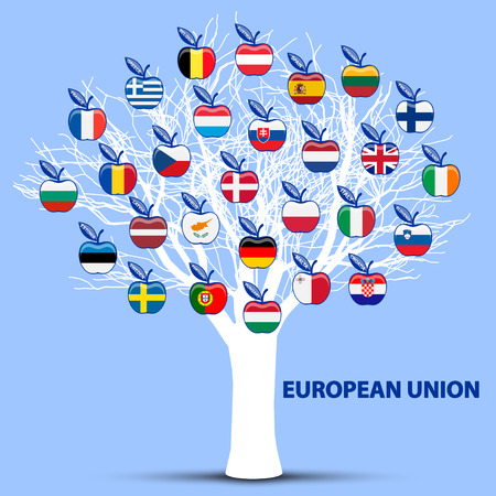 white tree with european union flags applesのイラスト素材
