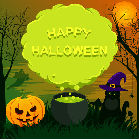 Halloween landscape with speech bubbleのイラスト素材