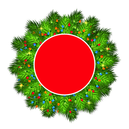 Christmas tree branches with empty round frameのイラスト素材