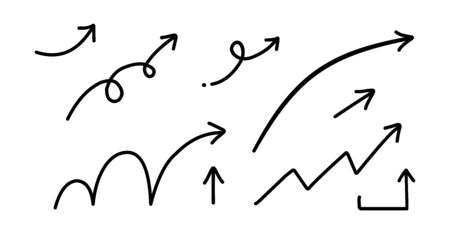 Black arrows up hand drawn icons isolated on white backgroundのイラスト素材