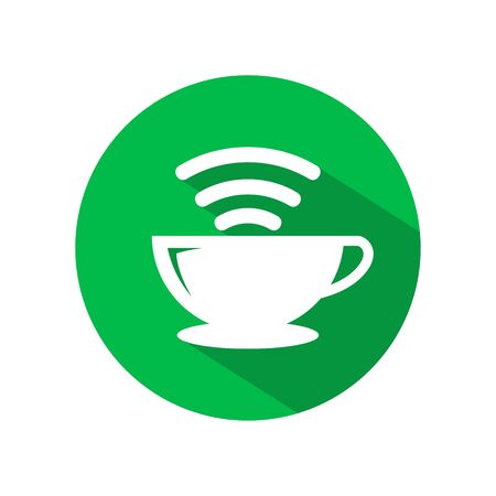 Coffee cup wifi icon vector, internet cafe isolated on green circleのイラスト素材