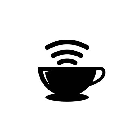 Coffee cup wifi icon vector, internet cafe free wifi symbolのイラスト素材