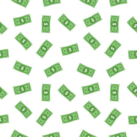 Seamless dollar vector sign, green paper dollar bill symbol patternのイラスト素材