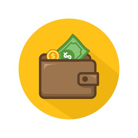 Wallet and dollar icon vector isolated on yellow circleのイラスト素材