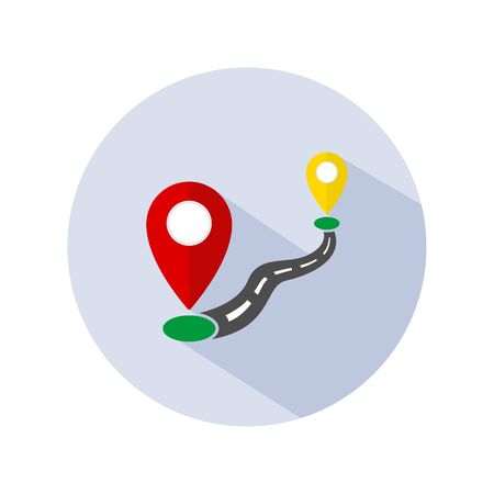 Start location to end location icon vector. Navigation icon isolated on grey circleのイラスト素材
