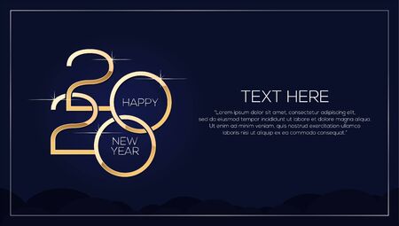 Happy new year 2020 vector, minimalistic template with gold textのイラスト素材