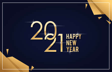 Happy new 2021 year with elegant gold text. Minimalistic templateのイラスト素材