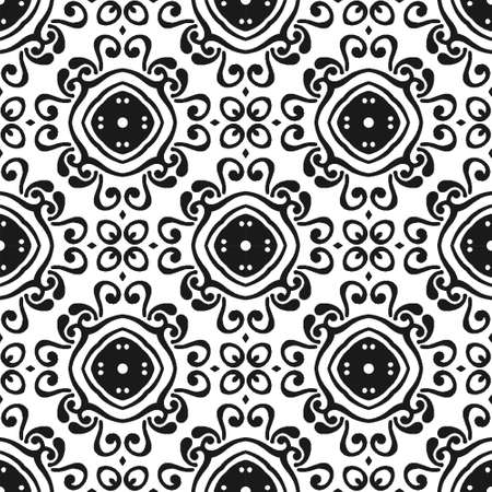 Seamless abstract black shape and line. Simple pattern ornament backgroundのイラスト素材