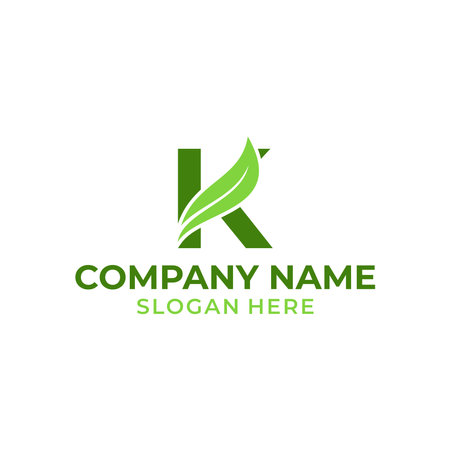 Letter K logo with leaf vector. K leaf logo template, leaf logo initialsのイラスト素材