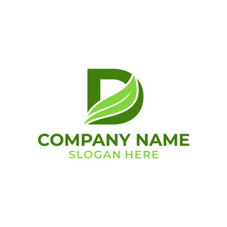 Letter D logo with leaf vector. D leaf logo template, leaf logo initialsのイラスト素材