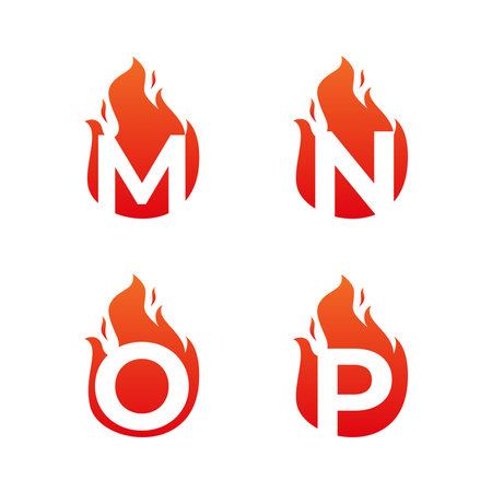 Letter flame for logo company. Letter M N O P logo flames template, fire logo initialsのイラスト素材