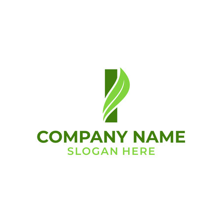 Letter I logo with leaf vector. I leaf logo template, leaf logo initialsのイラスト素材