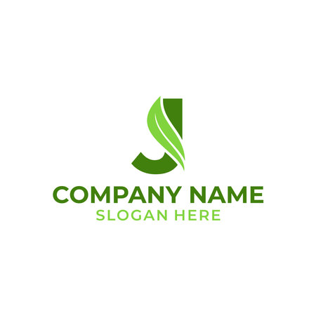 Letter J logo with leaf vector. J leaf logo template, leaf logo initialsのイラスト素材