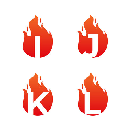 Letter flame for logo company. Letter I J K L logo flames template, fire logo initialsのイラスト素材