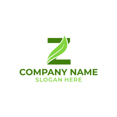 Letter Z logo with leaf vector. Z leaf logo template, leaf logo initialsのイラスト素材