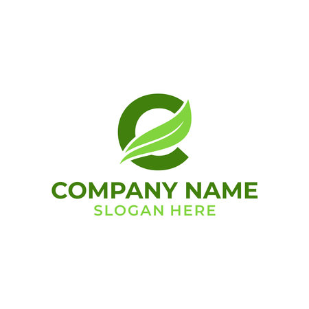Letter C logo with leaf vector. C leaf logo template, leaf logo initialsのイラスト素材