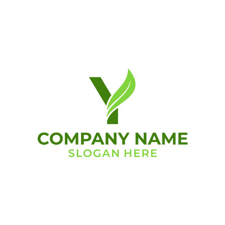 Letter Y logo with leaf vector. Y leaf logo template, leaf logo initialsのイラスト素材