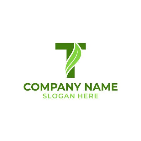 Letter T logo with leaf vector. T leaf logo template, leaf logo initialsのイラスト素材