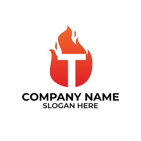T flame logo vector. Letter T logo flame template, fire logo initialsのイラスト素材