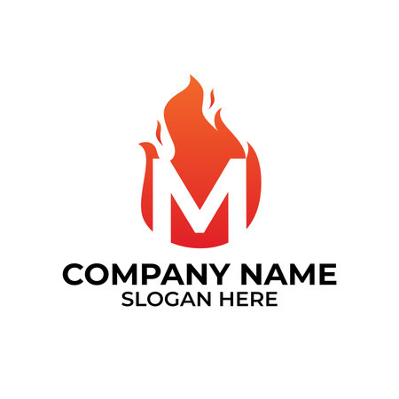 M flame logo vector. Letter M logo flame template, fire logo initialsのイラスト素材