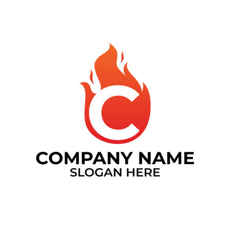 C flame logo vector. Letter C logo flame template, fire logo initialsのイラスト素材
