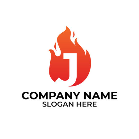 J flame logo vector. Letter J logo flame template, fire logo initialsのイラスト素材