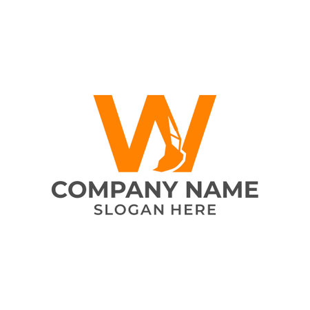 Letter W logo with excavator arm. W excavator logo template, hydraulic logo initialsのイラスト素材