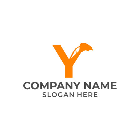Letter Y logo with excavator arm. Y excavator logo template, hydraulic logo initialsのイラスト素材