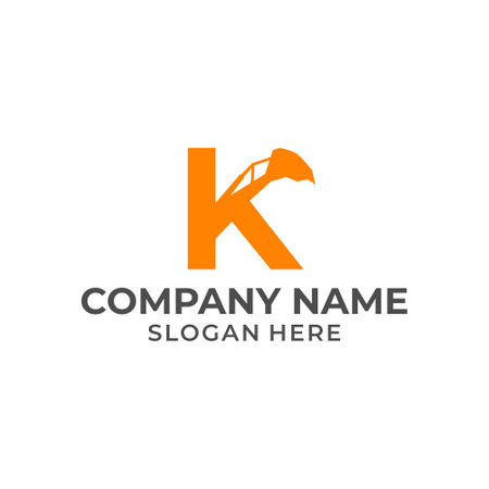 Letter K logo with excavator arm. K excavator logo template, hydraulic logo initialsのイラスト素材