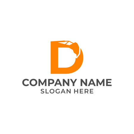 Letter D logo with excavator arm. D excavator logo template, hydraulic logo initialsのイラスト素材