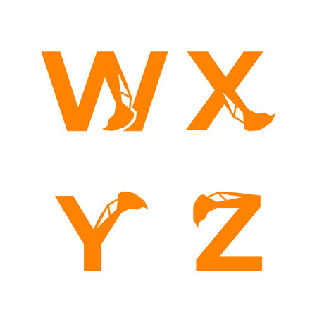 Letter W X Y Z with excavator arm. W X Y Z excavator logo template, hydraulic initialsのイラスト素材