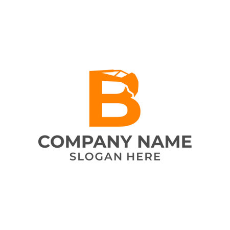 Letter B logo with excavator arm. B excavator logo template, hydraulic logo initialsのイラスト素材