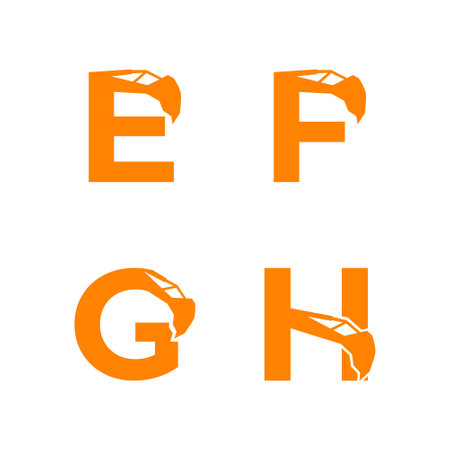 Letter E F G H with excavator arm. E F G H excavator logo template, hydraulic initialsのイラスト素材